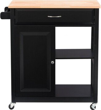 Sage Wood Kitchen Cart with Cupboard Black