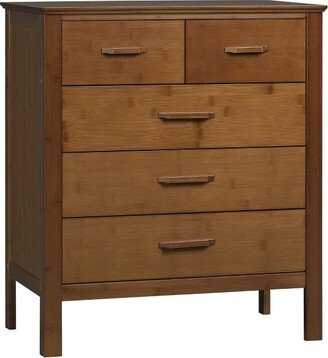 HOMCOM Tall Dresser for Bedroom, 5 Drawer Dresser, Chest of Drawers with Bamboo Frame, Brown