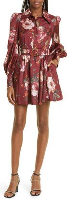 Floral Long Sleeve Silk Shirtdress