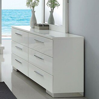 Ballingham Contemporary Glossy White 56-inch Wide 6-Drawer Wood Dresser