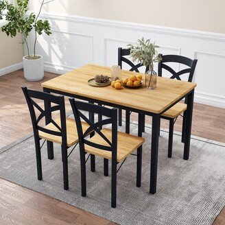 TONWIN 5 Piece Set Wooden Dining Table Set With Metal Frame and 4 Chairs