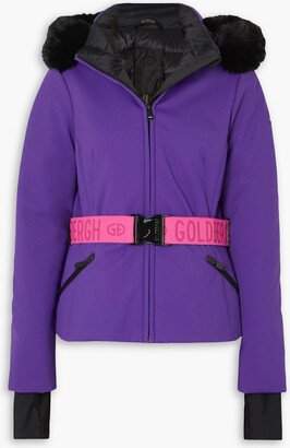 Hida faux fur-trimmed belted hooded down ski jacket