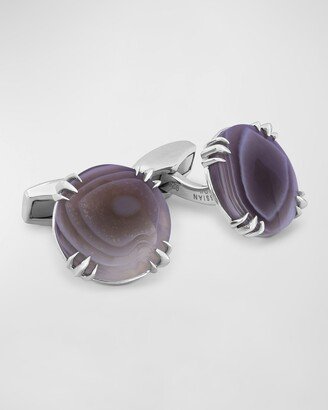 Men's Botswana Agate Round Cufflinks