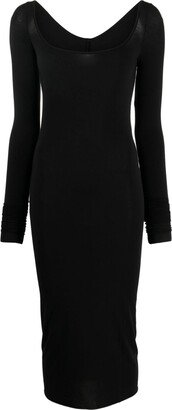 Long-Sleeve Scoop-Neck Midi Dress