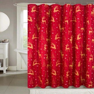 RT Designers Collection Christmas Golden Reindeer Slub Shower Curtain 70 x 72 Red/Gold