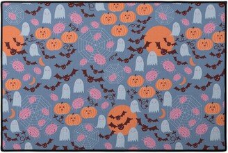 Door Mats: Cute Halloween - Blue And Orange Door Mat, Multicolor