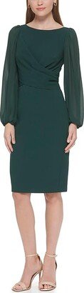 Signature Stretch Crepe Bodycon with Chiffon Balloon Sleeve (Hunter) Women's Clothing