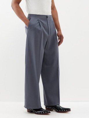 Pleated Wool-blend Twill Wide-leg Trousers