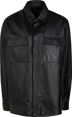 Leather Double Patch Pocket Oversize Shirt Shirt Black