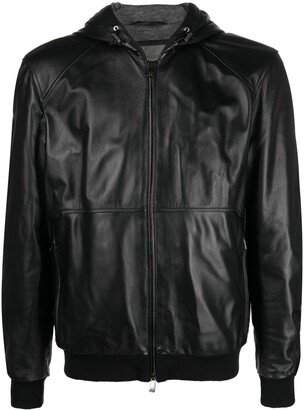 Hooded Zipped-Up Leather Jacket