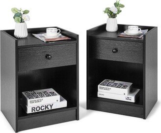 Set of 2 Nightstand with Drawer Cabinet End Side Table Raised Top Black