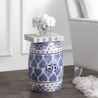 Happy Hearts 17.8 Chinoiserie Ceramic Drum Garden Stool, Blue/White - JONATHAN Y