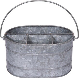 Storied Home Galvanized Metal Storage Caddy with 4 Compartments and Handle, Gray