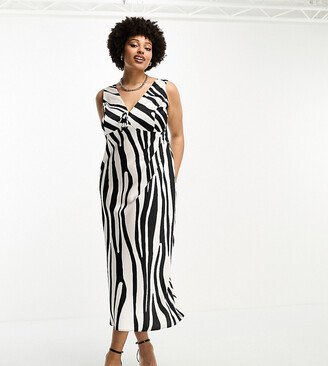 ASOS DESIGN Curve bias satin tie detail midi dress in abstract zebra print