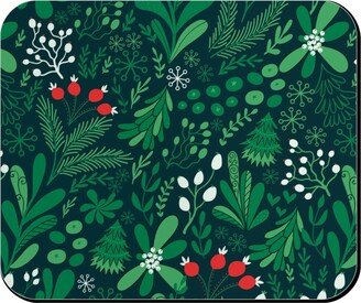 Mouse Pads: Merry Christmas Botanical - Green Mouse Pad, Rectangle Ornament, Green