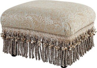 Fiona Accent Footstool Ottoman, Silvery-Blue Beige Paisley Jacquard with Matching Trim