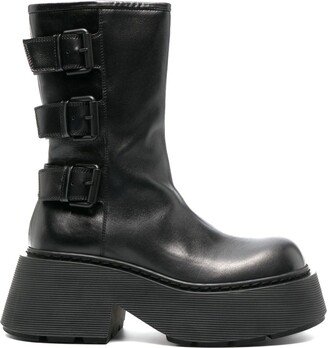 Buckled Leather Platform Boots