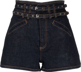 High-Waisted Belted Denim Shorts