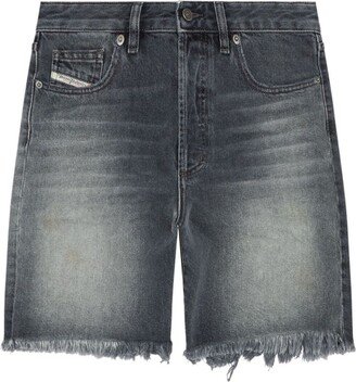 Black Frayed-Hem Denim Shorts