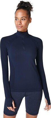 Athlete Seamless 1/2 Zip Long Sleeve Top (Navy Blue) Women's Clothing