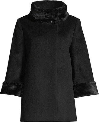 Faux Fur-Trim Short Wool Coat