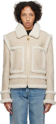 Beige Zip Shearling Jacket