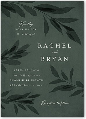 Wedding Invitations: Pressed Leaves Wedding Invitation, Green, 5X7, Luxe Double-Thick Cardstock, Square