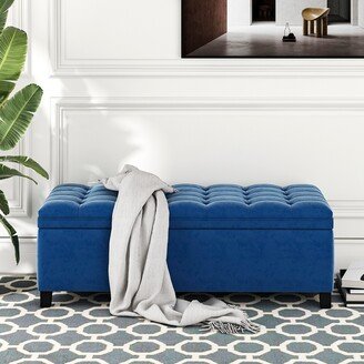 RASOO Flip Top Storage Bench & U-Stye Upholstered Cushion Foam Seat with Button Tufted Top and Eucalyptus Wood Frame