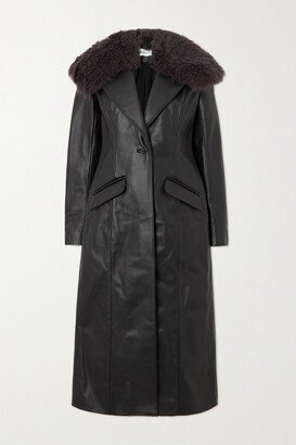 Dvina Shearling-trimmed Leather Coat - Brown