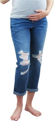 Indigo Poppy Cuffed Destructed Straight Leg Maternity Jean