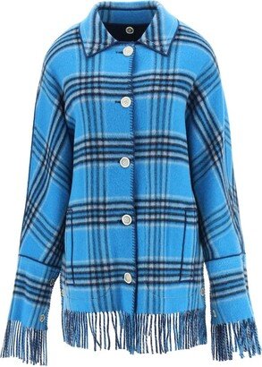 Fringed Hem Reversible Checked Coat