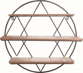 Round 20.25 inch Diameter Three Tier Wood and Metal Hanging Wall Shelf