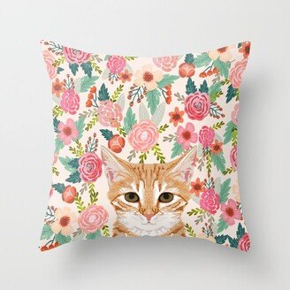 Orange Tabby floral cat head cute pet portrait gifts for orange tabby cat must haves Throw Pillow