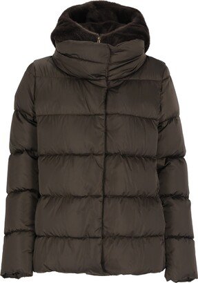 Quilted Down Jacket With Eco-fur