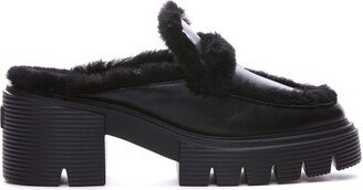 Fur Trimmed Slip-On Mules