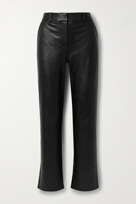 Faux Stretch-leather Straight-leg Pants - Black