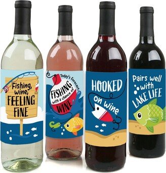 Big Dot Of Happiness Let's Go Fishing - Fish Party Decor - Wine Bottle Label Stickers - 4 Ct