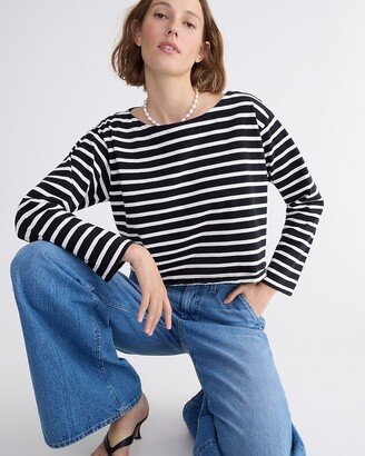 Cropped boatneck T-shirt in stripe