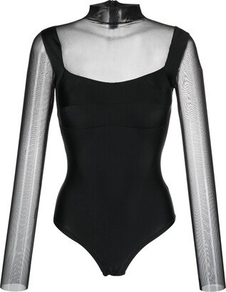 Atu Body Couture Long Sheer-Sleeved Bodysuit-AA