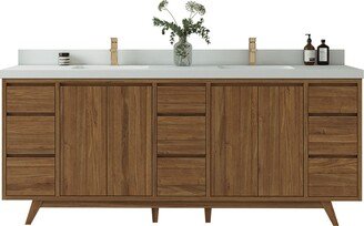 84 In. W X 22 D Madison Teak Double Sink Bathroom Vanity in Dark Natural With Quartz Or Marble Countertop | Mid Century Modern