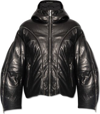 Leather Down Jacket - Black