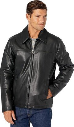 26 Faux Leather Stand Collar Moto (Black) Men's Clothing