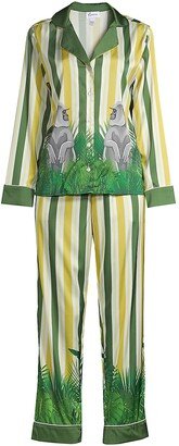 Averie Sleep Two-Piece Stripes & Jungle Print Pajama Set