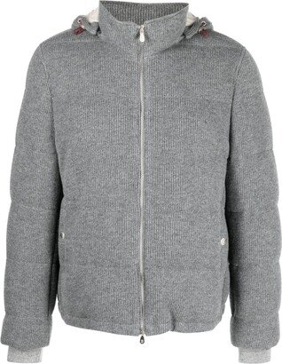 Ribbed Padded Hooded Cashmere Jacket