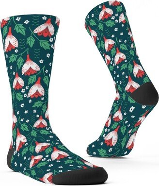 Socks: Christmas Flowers Custom Socks, Green