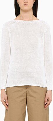 White linen crew-neck jumper