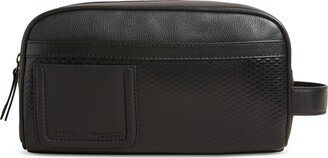 Men's Textured Leather Logo Washbag