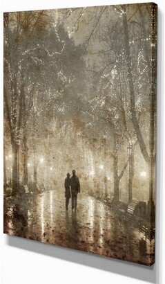 Designart Couple Walking In Night Lights Photography Canvas Print - 12 X 20