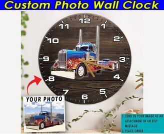 Unique Gift For Trucker Big Truck Personalized Wooden Wall Clock, Rig, Dad Birthday Gifts, 18 Wheeler Gift, Semi Decor