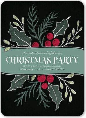 Holiday Invitations: Large Holly Party Holiday Invitation, Black, 5X7, Christmas, Matte, Signature Smooth Cardstock, Rounded